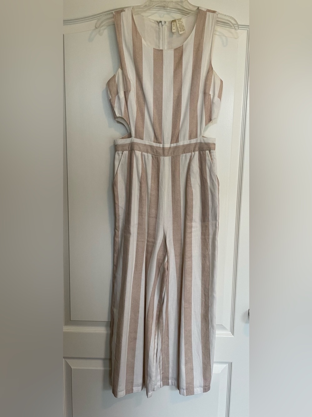 Linen/Cotton Striped Cream and Tan One-Piece Jumpsuit